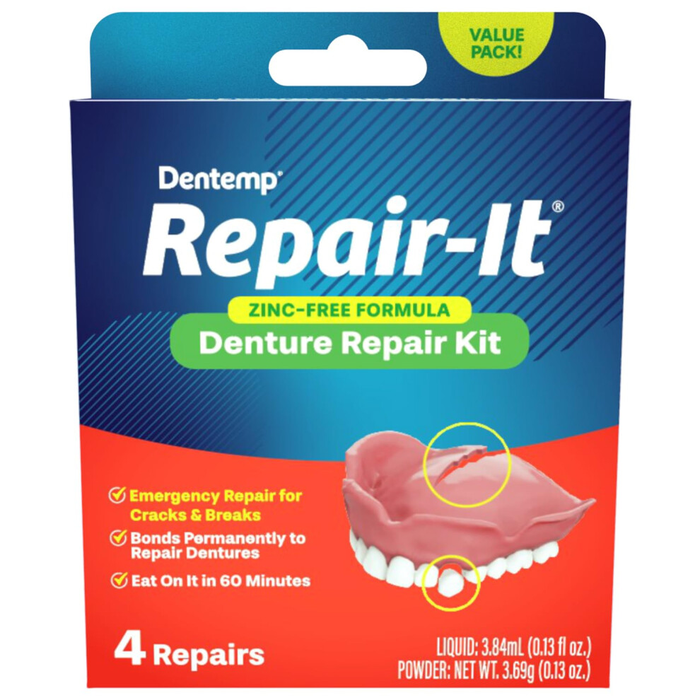 Dentemp Repair Kit - Repair-It Advanced Formula Denture Repair Kit - Denture Repair Kit Repairs Broken Dentures - Denture Repair To Mend Cracks & Repl