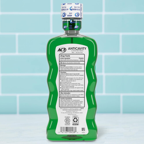 ACT ACT Anticavity Zero Alcohol Fluoride Mondwater 18 fl. oz. (Pack van 4) Met Doser 1