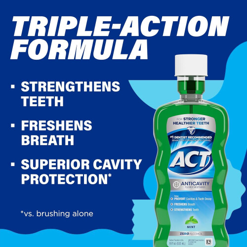 ACT ACT Anticavity Zero Alcohol Fluoride Mondwater 18 fl. oz. (Pack van 4) Met Doser 2