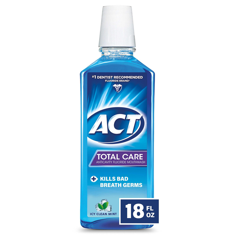 ACT Total Care Anticavity Fluoride Mouthwash 18 fl. oz. 3pk Kills Bad Breath Germs  Icy Clean Mint