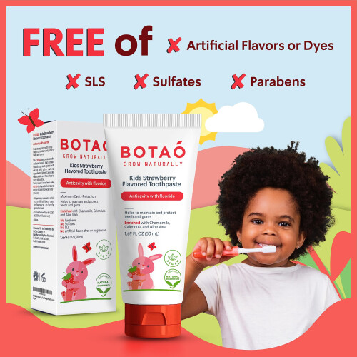 Pasta de Dentes Anticáries Morango Botao Kids com Fluoreto Proteção Máxima 1