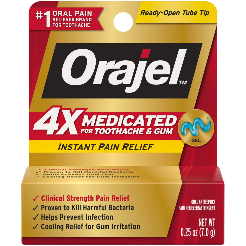 Orajel 4X for Toothache & Gum Pain Severe Gel Tube No Color 0.25 Ounce