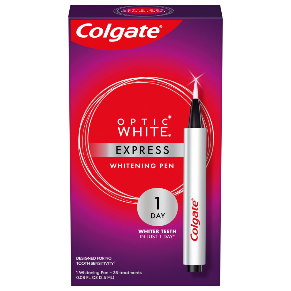 Colgate Optic White Express Teeth Whitening Pen with 35 Treatments  Enamel Safe  Designed for No Tooth Sensitivity  0.08 oz
