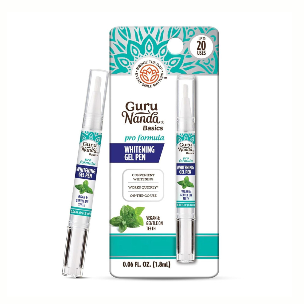 GuruNanda Teeth Whitening Pen (0.06 fl oz)-20 Uses  Vegan & Gentle on Teeth Pro Formula - Hydrogen Peroxide Whitening Gel Pen  Cruelty-free  Mint Flav
