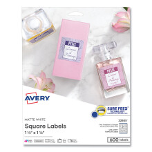 Avery 22805 kvadratiska permanenta etiketter 1-1/2-tum x1-1/2-tum 600/PK WE
