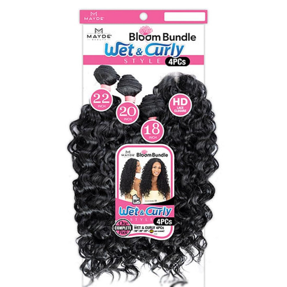 Mayde Beauty Bloom Bundle Deep Curl Weave Multipack Avec Fermeture, 4 Pi Ces Humides Et Boucl Es (45,7 Cm, 50,8 Cm, 55,9 Cm + Fermeture) (P33/350-image