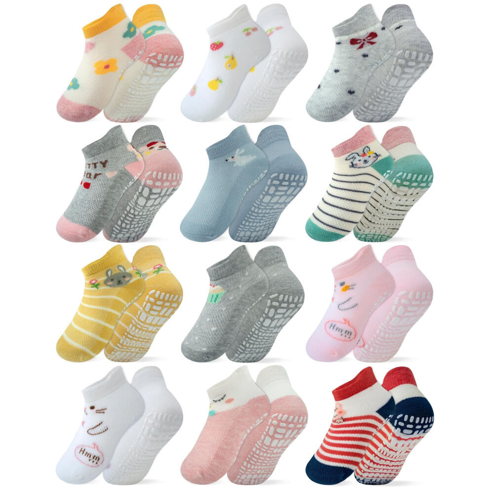 Chaussettes antidérapantes en coton bio RATIVE avec bandes antidérapantes pour enfants de 1 à 2 ans, 2 ans, 12 à 18 mois, garçons, filles (2 ans