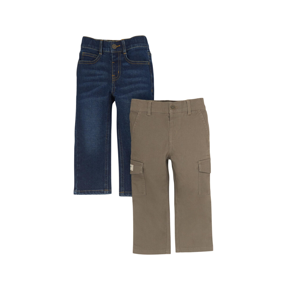 Wrangler Authentics Toddler Jeans 2-Pack Pull-On Denim Boys Jeans  Soft Adjustable Waistband  Classic Fit Jeans for Boys  Midnight Blue and Brown Pant