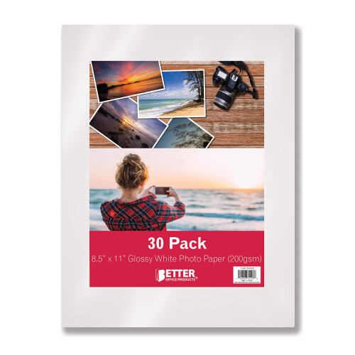 Better Office Products Paption Glossy Paper 8.5 x 11 polegadas 30 folhas 200 GSM Tamanho da letra 30 Count Pack