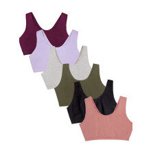 Fruit of the Loom Sport-bh met tankstijl voor dames, voordeelpakket Zwart/Heather Grey/Olive/Paars fluweel/Lila/Dusk 38