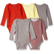 Body a maniche lunghe Hanes Baby Ultimate Flexy per bambini e bambine, confezione da 5, giallo/rosso, 18-24 mesi