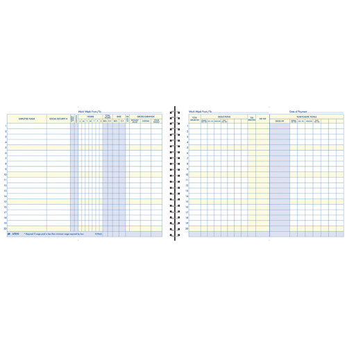 Registo Semanal de Salários Adams, Capacidade para 20 Funcionários, 11 x 8.5 Polegadas, Branco 1