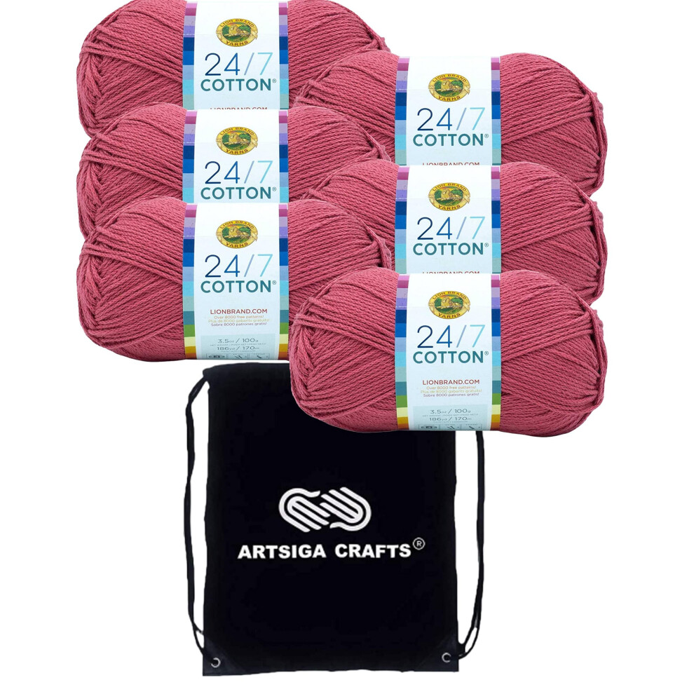 Lion Brand 24/7 Cotton Terracotta 761-135 (6-Skeins - Same Dye Lot) Worsted Medium #4 Cotton Yarn for Crocheting and Knitting with Project Bag