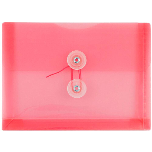 JAM PAPER Plastic Envelopes with Button & String Tie Closure - Index Size - 5 1/2 x 7 1/2 - Pink/Light Red - 12/Pack