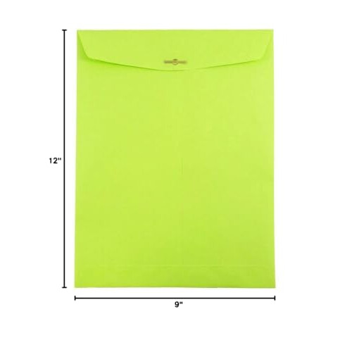JAM PAPER 9 x 12 Colored Envelopes with Clasp Closure - Ultra Lime Green - 25/Pack 2