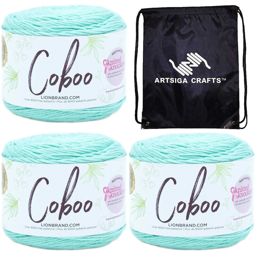 Lion Brand Coboo Lichen 835-173 (3-Skeins - Same Dye Lot) DK Light Worsted #3 Cotton  Bamboo Yarn for Crocheting and Knitting with Project Bag