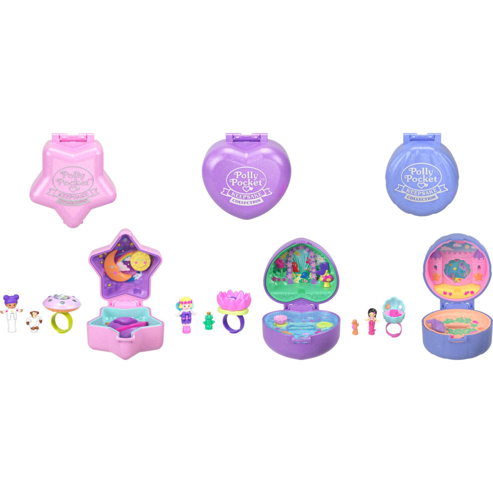 Polly Pocket Collector Dolls & Compact Playset  Heritage Ring Box 3 Pack  Keepsake Collection Jewelry Case