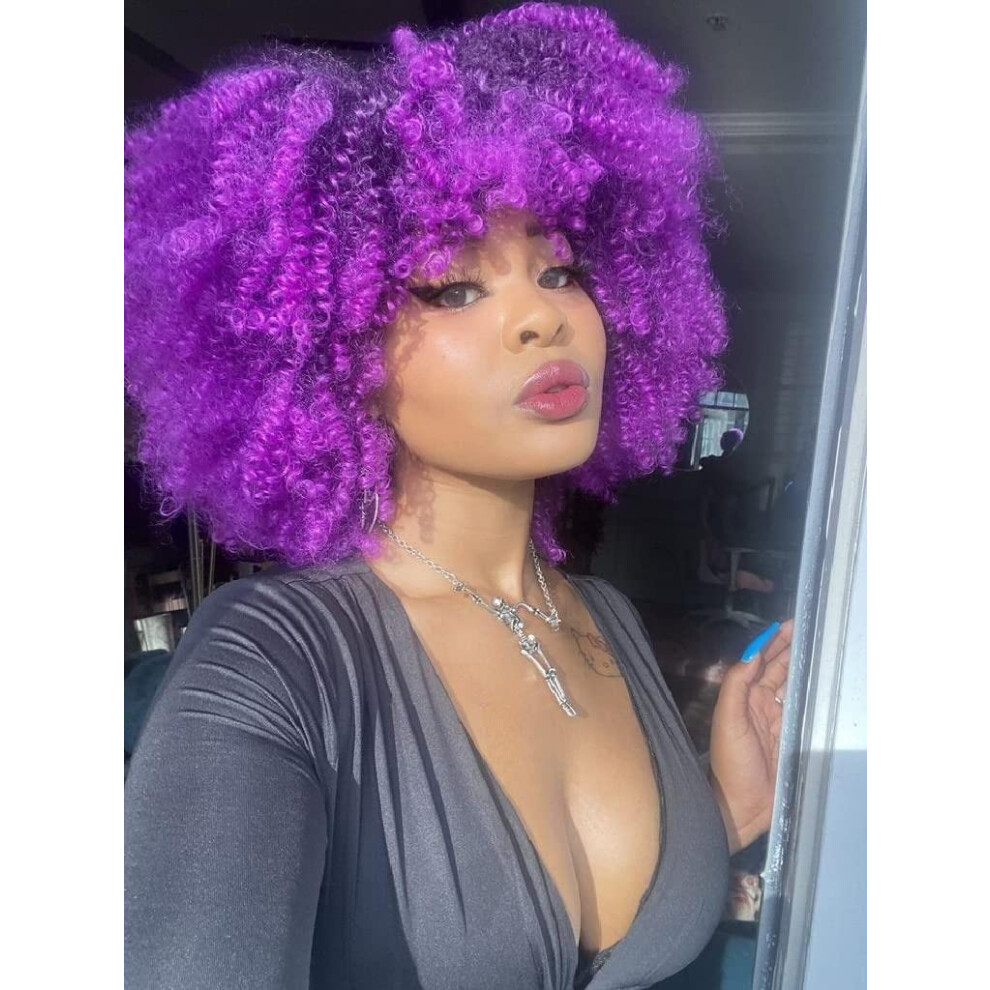 Curlcrazy Curly Wig Avec Une Frange Pour Les Femmes Noires Courte Perruque Boucl E Coquette 14Inch Afro Halloween Party Cosplay Wigs (T1B / Red)-image
