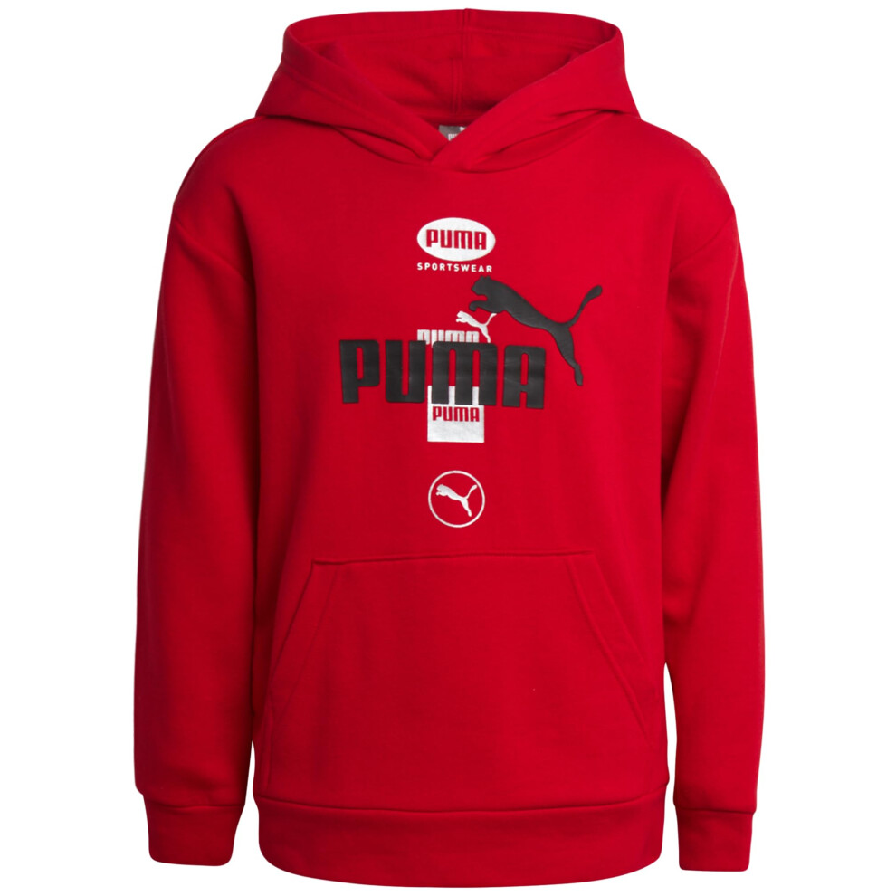 PUMA Boys' Athletic Hoodie - Performance Fleece Pullover Graphic Sweatshirt for Boys (Sizes: 8-20)  Size 18-20  Medium Red