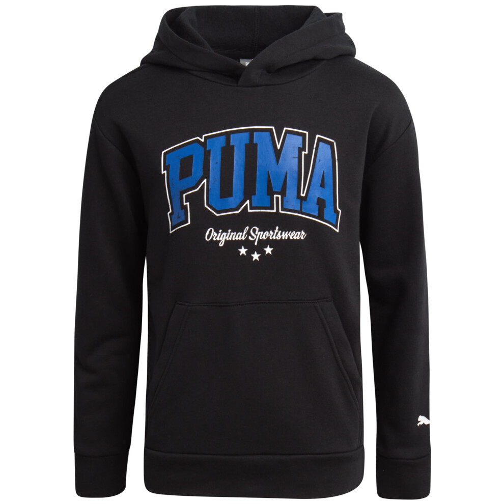 PUMA Boys' Athletic Hoodie - Performance Fleece Pullover Graphic Sweatshirt for Boys (Sizes: 8-20)  Size 18-20  Black/Blue
