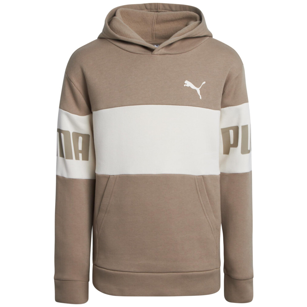 PUMA Boys' Athletic Hoodie - Performance Fleece Pullover Graphic Sweatshirt for Boys (Sizes: 8-20)  Size 10-12  Light Brown