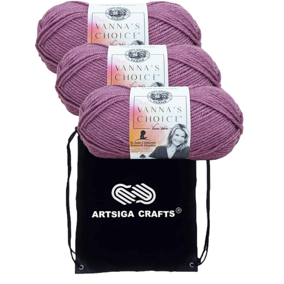 Lion Brand Vanna's Choice Dusty Purple 860-146 (3-Skeins - Same Dye Lot) Worsted Medium #4 Acrylic Yarn for Crocheting and Knitting with Project Bag