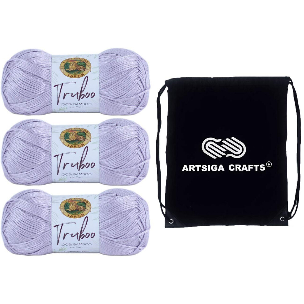 Lion Brand Truboo Lilac 837-143 (3-Skeins - Same Dye Lot) DK Light Worsted #3 Rayon Yarn for Crocheting and Knitting with Project Bag