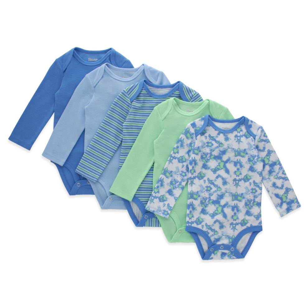 Hanes Unisex Baby Langarm-Body Ultimate Flexy Jungen & M Dchen 5Er-Pack Blau/Gr N 18-24 Monate Us-image