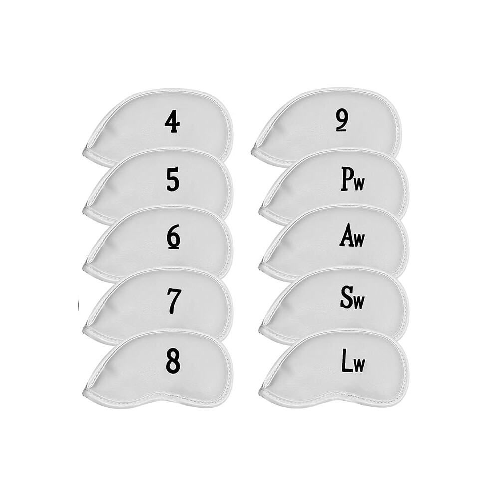 All Teed Up Premium Magnetic Leather Iron and Wedge Golf Club Head Covers | Set of 10 | Fits Most Clubs | Embroidered Club Label on Both Sides of Club