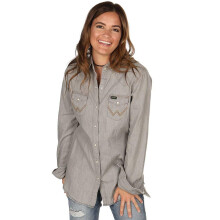 Camisa de Trabalho Wrangler de Manga Longa Feminina, Cinza, Média