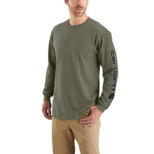 Carhartt Men's Loose Fit Heavyweight Long-Sleeve Logo Sleeve Graphic T-Shirt, Dusty Olive, XX-Large