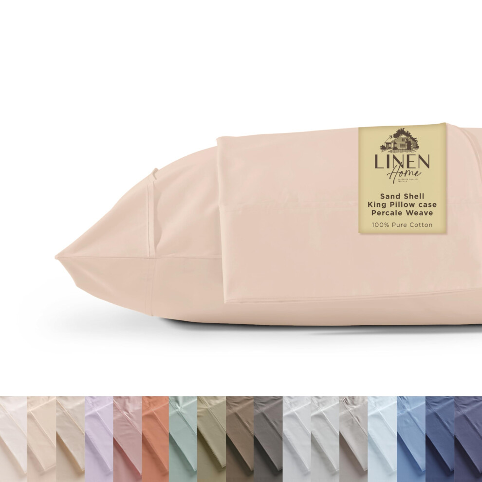 Linen Home Taies d'oreiller 100 % percale de coton King Size Sand Shell 2 pi   ces de taie d'oreiller Linge de lit frais et r   sistant 20 pouces X 4