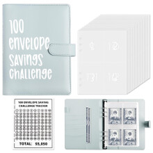 ChillyFar Money Saver Budget Binder Book with Pouches 100 Envelope Challenge Binder with Numbers A5 Money Budget Envelopes for Cash Saving $5 050 Bl