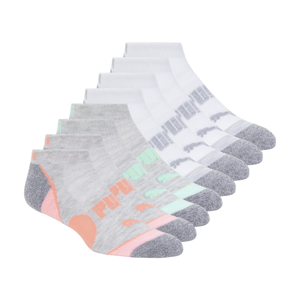 PUMA Women's 8 Pack Low Cut Socks  Steel Grey/Orange  9-11