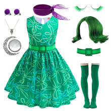 Magwei Girls Disgust Costume Joy Princess Dress Costume Kids Cosplay Dress up Halloween Birthday Christmas Outfits with Wig (Green 4-5 Years)