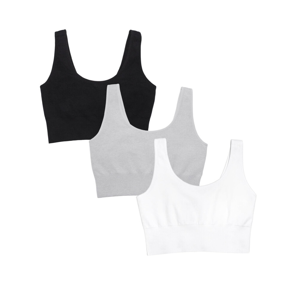 Fruit of the Loom Women's 360 Stretch Longline Sport  Comfortable Wireless Bras  Seamless Full-Coverage for a Natural Shape  Black/White/Grey Heather