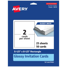 Pozv   nky Avery Rectangle na vytlacenie, leskl    biely kart   n, pre laserov   /atramentov    tlac, spolu 50 ks