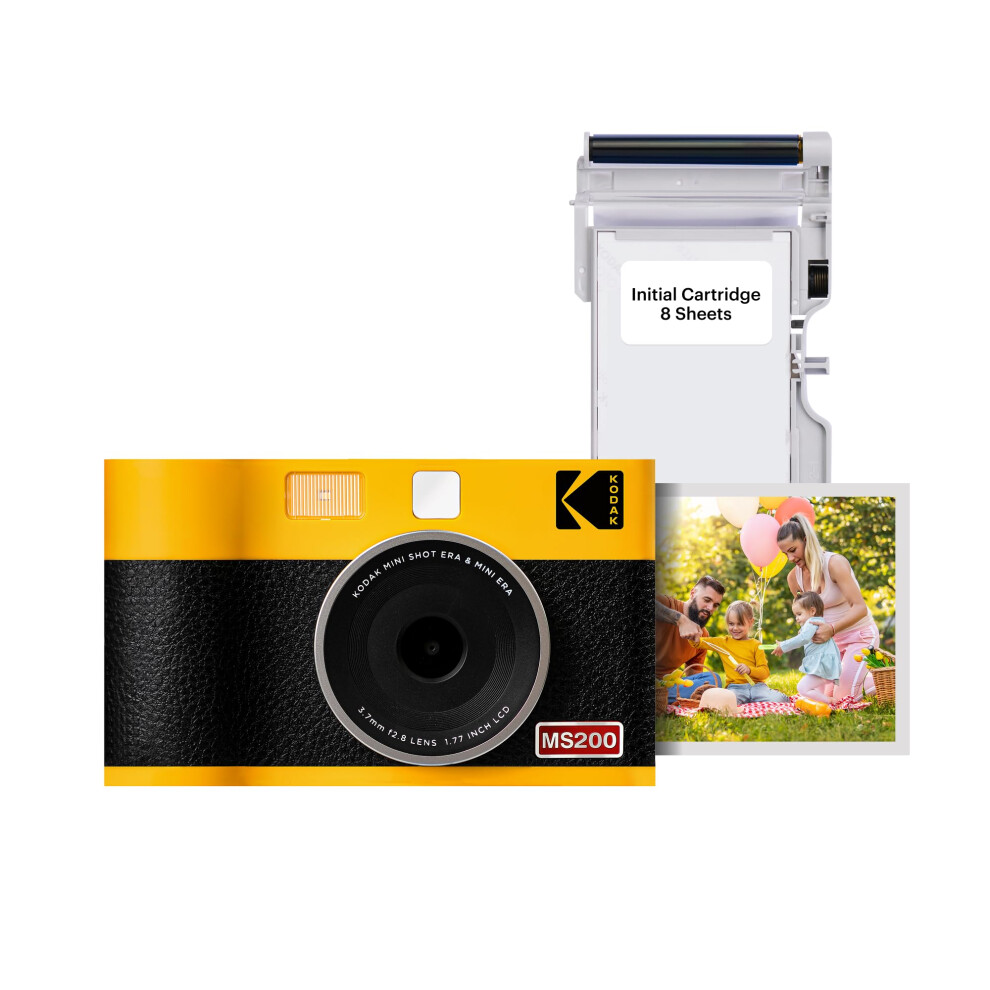 KODAK Mini Shot 2 ERA 4PASS 2-in-1 Instant Camera and Photo Printer (Yellow  Camera + 8 Sheets)