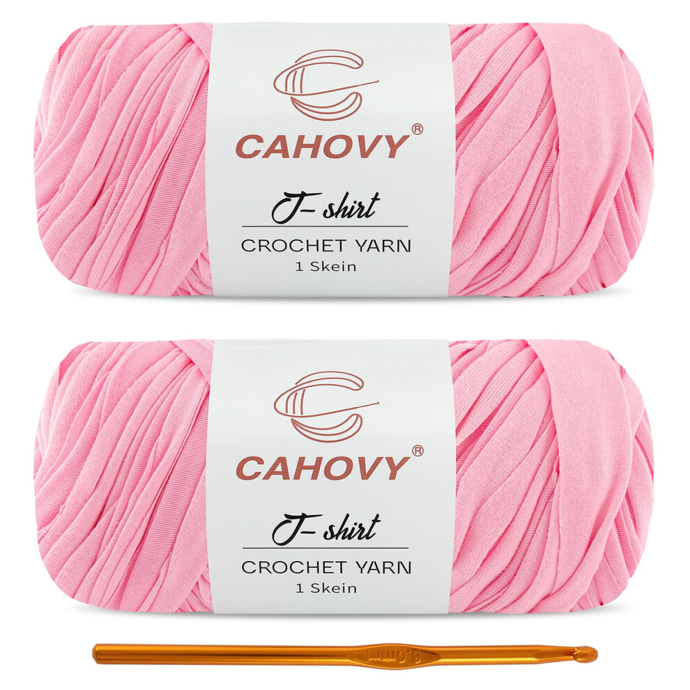 CAHOVY Lot de 2 pelotes de fil    crocheter pour t-shirts, sacs, paniers et dessous de verre, 400 g, polyester   pais et hautement   lastique, rose