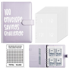 ChillyFar Money Saver Budget Binder Book with Pouches 100 Envelope Challenge Binder with Numbers A5 Money Budget Envelopes for Cash Saving $5 050 Pu