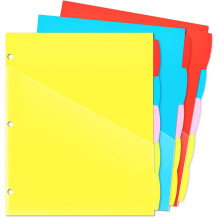 Divisórias Plásticas WOT I com 5 Tabs e 2 Bolsos Transparentes - 3 Conjuntos, 15 Tabs para Pasta de 3 Argolas