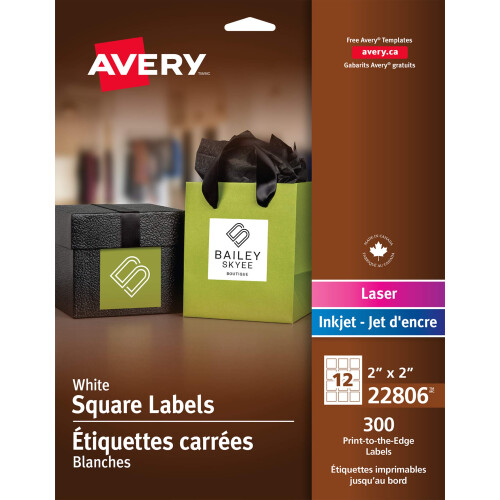 Square Print-to-The-Edge Labels w/TrueBlock  2 x 2  White  300/Pack