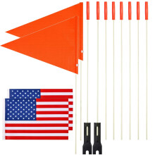 2 Pcs Upgraded Bike Flags with Pole 6 Feet High Visibility Orange Flags with Heavy Duty Fiberglass Flag Pole Orange Flag and American Flag