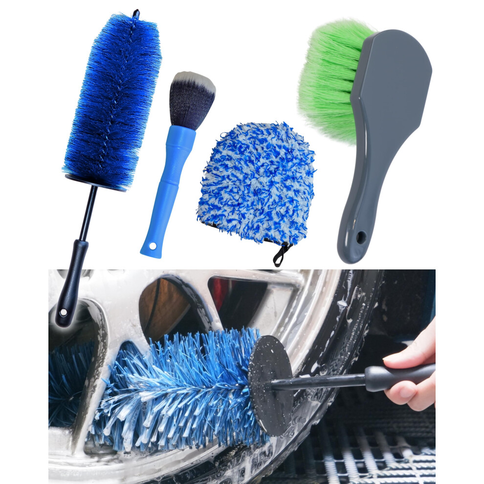 Oesee Car Wheel Cleaning Kit: Wheel And Rim Flagged Tip Brush Bendable Barrel Brush Wheelie Mitt Scratch-Free Detail Brush For Rims & Tires - Durab 739406446630