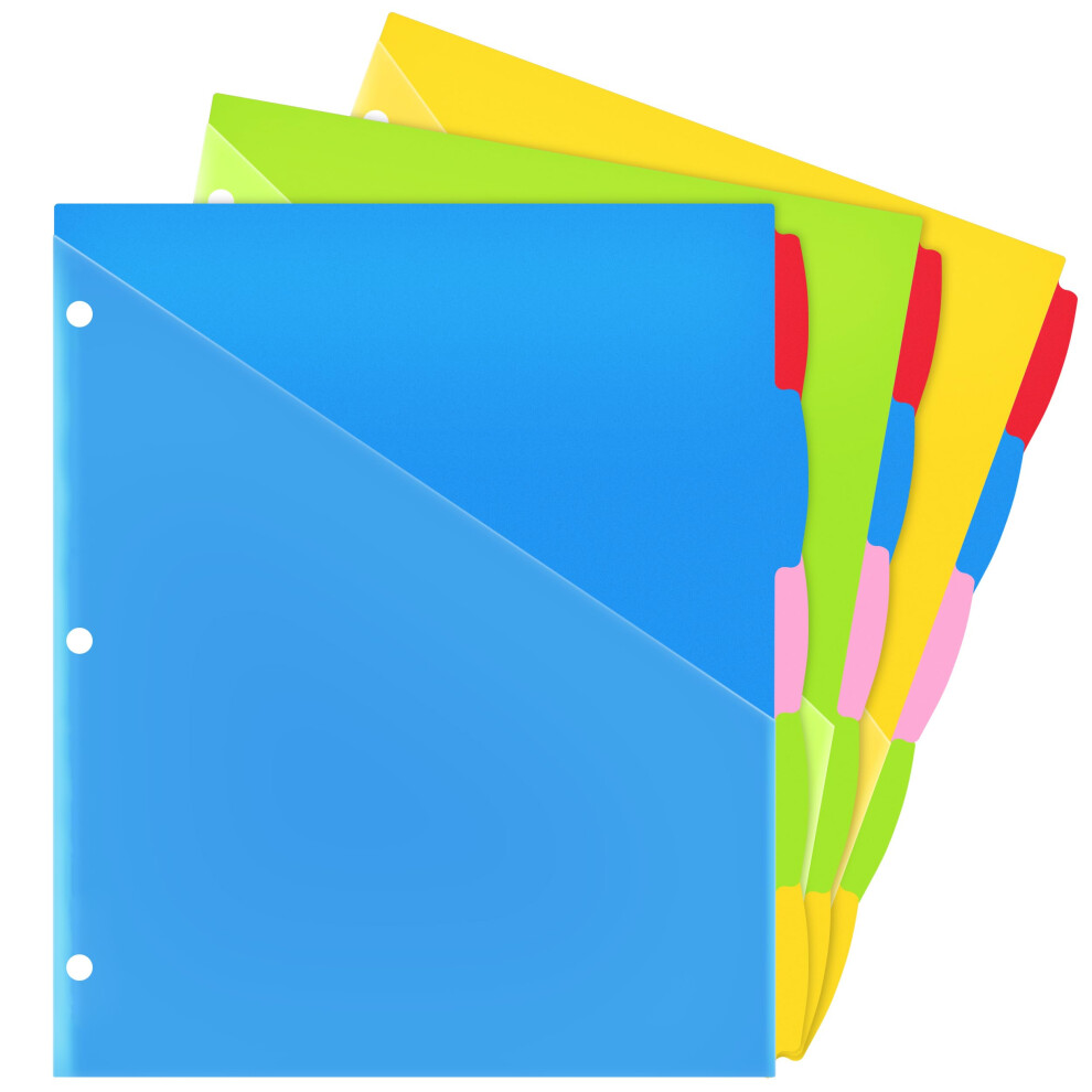 Wot I - Separadores De Carpeta Duraderos De 5 Pesta As Con Bolsillo Transparente - 3 Juegos De Separadores De Pl Stico Reutilizables Para Carpeta-image