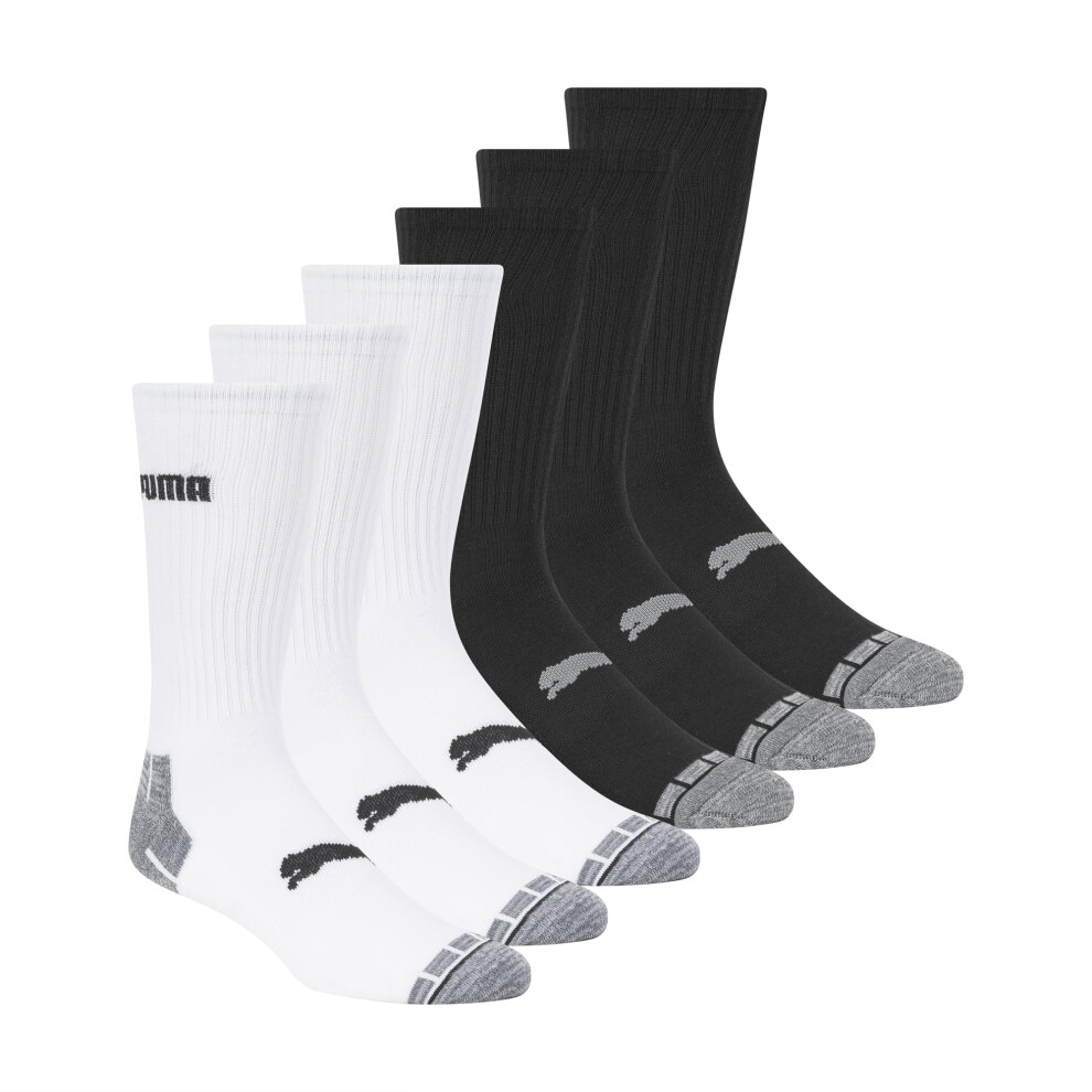 PUMA mens 6 Pack Crew running socks  White/Black/Grey  13-Oct US