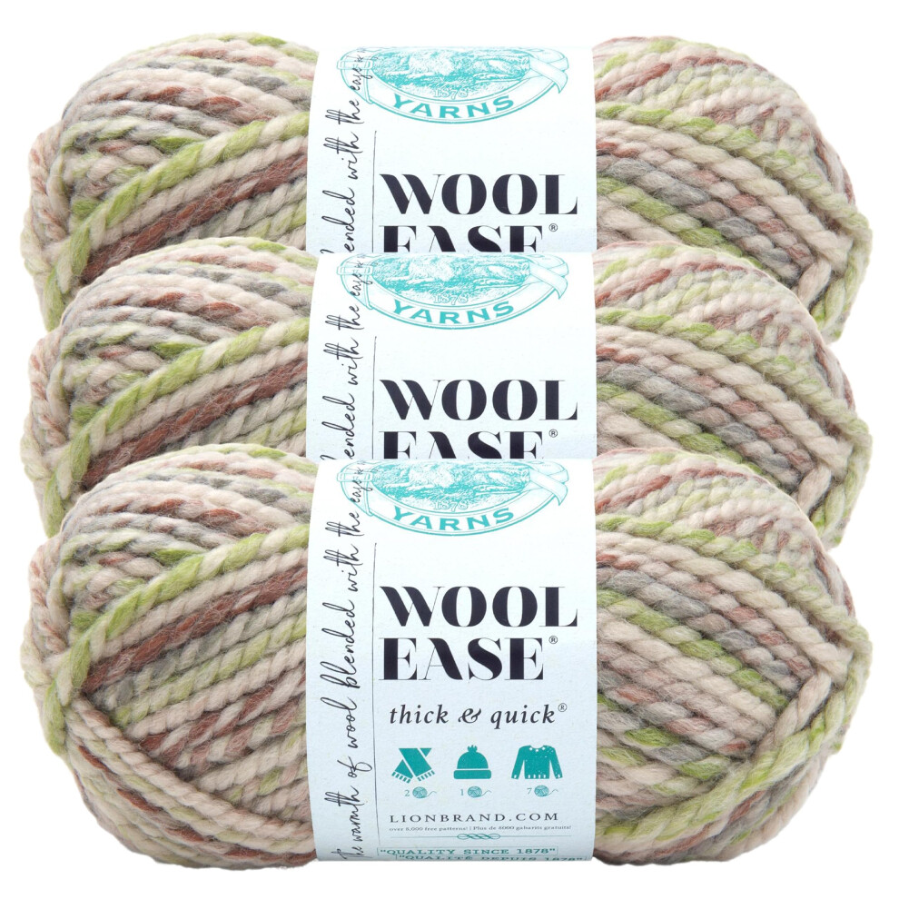 Lion Brand Yarn Wool-Ease Thick and Quick Yarn  Soft and Bulky Yarn for Knitting  Crocheting  and Crafting  3 Pack  Fern
