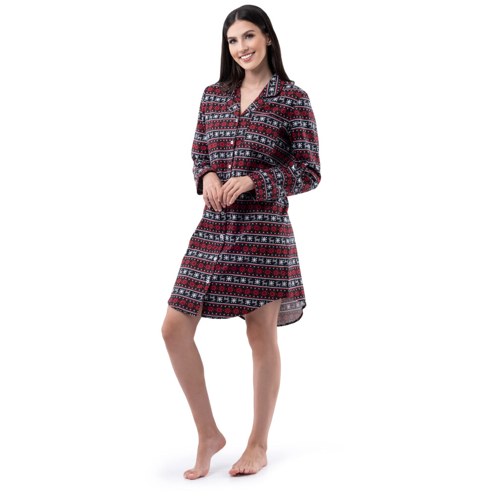 Fruit of the Loom Women's Flannel Sleep Shirt  Fair isle Black  3X