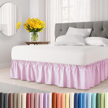 Saia de Cama com Renda - Rosa Claro - para Camas de Tamanho Twin com Queda de 21 Polegadas - Faixa Elástica - Ajustável