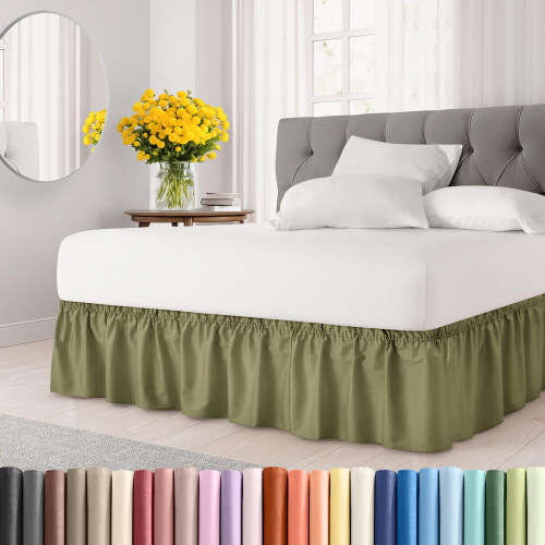 Saia de Cama com Ruffles - Verde Sálvia - para Camas de Tamanho Twin com Queda de 21 Polegadas